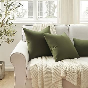 Topfinel Green Linen Pillow Covers 16x16 Pack of 2 for Couch Sofa Bed Rustic Decorative Square Throw Pillow Covers for Living Room Bedroom Farmhouse Boho Home Decor,Olive Green