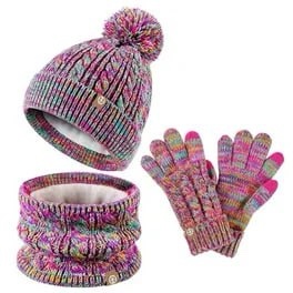 DOCVIT Kids Pompom Winter Beanie Hat Scart Gloves Set,Boys Girls Knitted Fleece Lined Woollen Hat for Children's Toddler 3-9 Years