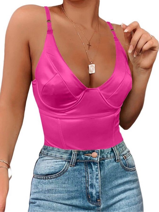 Dlsave Sexy Neon Corset Top for Women Deep V Neck Satin Bodysuit Going Out Tank Tops