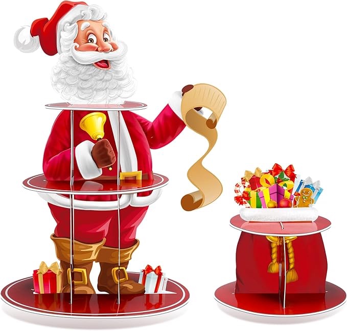 Kritkin Merry Christmas Cupcake Stand 3 Tier Xmas Holiday Party Cupcake Toppers Christmas Cake Stand Dessert Tower Holder for Winter Party Decoration Supplies (Santa Claus)