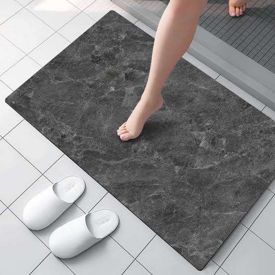 JIA JIE XUN Bath Mat Rug Bathroom Rugs Non Slip Absorbent Thin Bath Mats for Bathroom Washable Rubber Home Floor Mats Fit Under Door in Front of Bathtub, Shower Room, Sink(Marble Grey,17.5"x32")