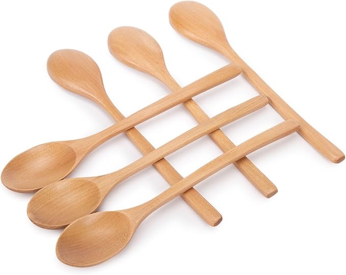 HAKSEN 6PCS Wooden Spoons for Cooking, Non-Stick Wooden Spoons Set Comfortable Grip Wooden Utensil Set for Non-stick Pan