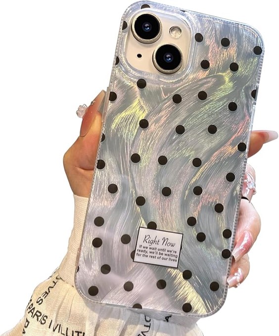 CASEKiTTY for iPhone 13 Case & iPhone 14 Phone Cases Shiny Silver Design,Cute Trendy Simplicity Slim TPU Shockproof Protective Polka Dots Cover for Women Girls Aesthetic,iPhone 14/13 6.1"