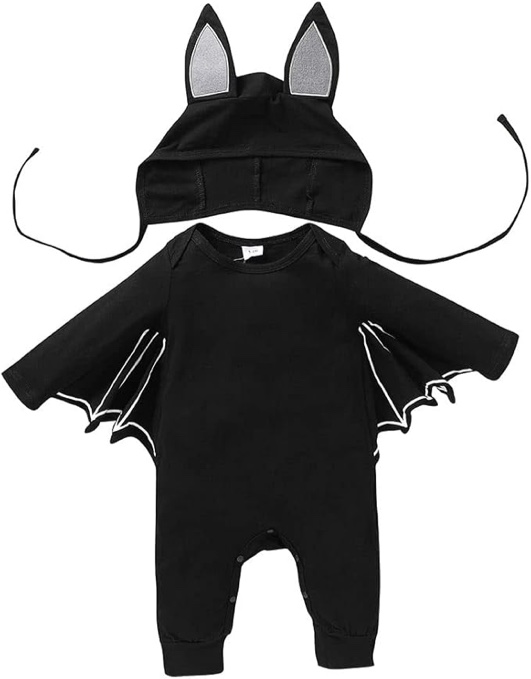 (18-24 Months) XFGLCK Newborn Infant Baby Boys Girls Halloween Outfit Long Sleeve Bat Romper with Hat