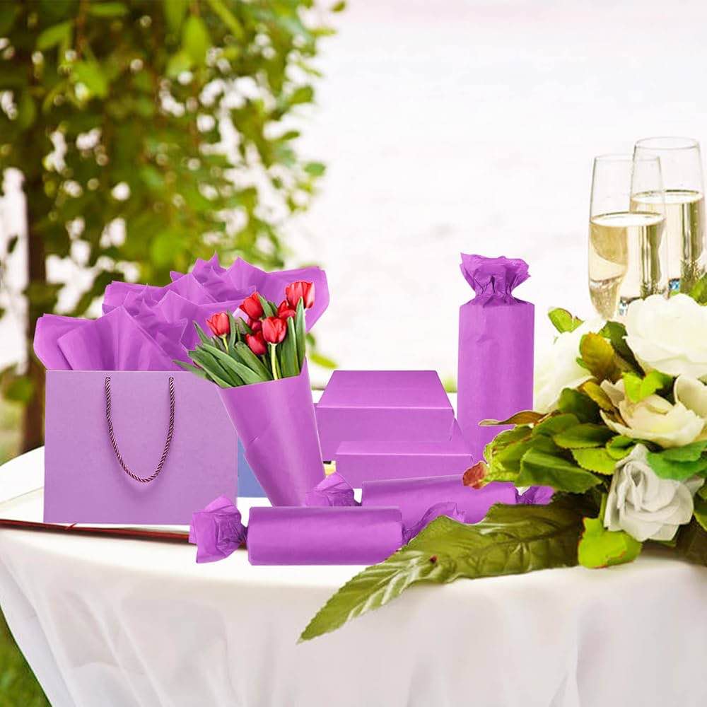 Purple Tissue Paper for Gift Bags, 105 Sheets Wrapping Craft Papers Bulk for DIY Artworks Flower Decoration, 12 x 20 Inches