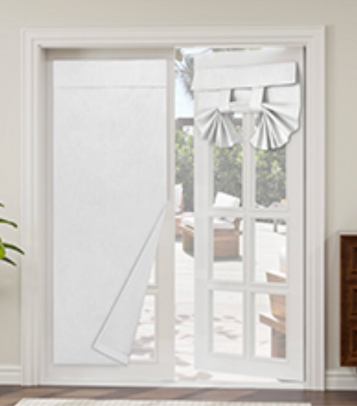 Easy-Going 100% Blackout Linen Look French Door Blind, Thermal Insulated Privacy Tie Up Curtains for Glass Door, 2 Panels, 26x68 inch, White