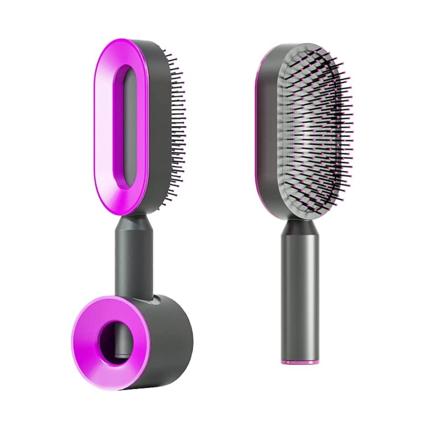 RHOS Detangler Brush with Holder - Cushion Paddle Brush for Women & Men, Nylon Bristles for Thick, Curly, Long or Short Hair Smoothing (Purple)