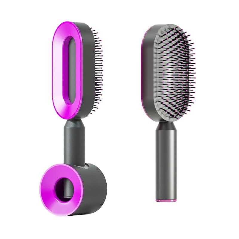 RHOS Detangler Brush with Holder - Cushion Paddle Brush for Women & Men, Nylon Bristles for Thick, Curly, Long or Short Hair Smoothing (Purple)
