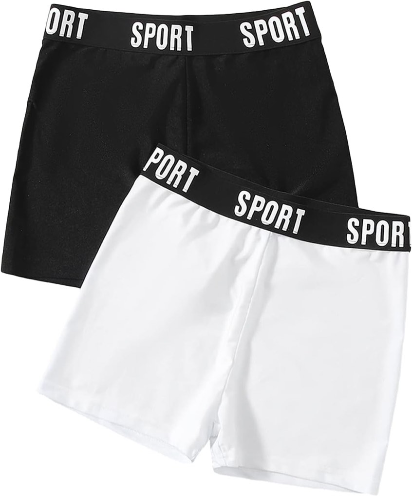(Size XS) Floerns Women's 2 Piece Contrast Letter High Waist Yoga Athletic Biker Shorts
