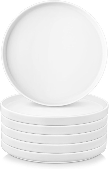 Vancasso Venus Stoneware Dinner Plate Set for 6 People, Diameter 8 Inch Plate Set, Crockery for Dishwasher and Microwave, Pasta Plate, Breakfast Plate, Cake Plate, White Colour
