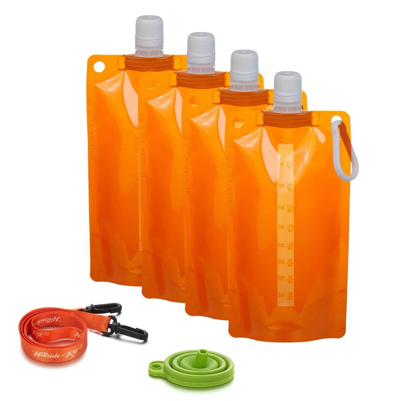Hillside-Kit Plastic Flasks Concealable and Reusable Cruise Drink Bags with Funnel 8OZ Leak-Proof Flasks for Travel Outdoor (Orange-4pcs 8OZ)