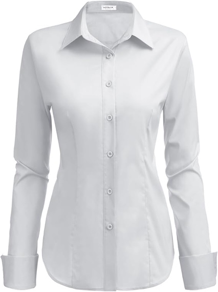 (XX-Large) HOTOUCH Womens Basic Slim Fit Casual Button Down Dress Shirt Light Grey (Stretch Fabric, a Size Up for Relaxed Fit), XX-Large, Long Sleeve