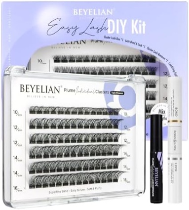 BEYELIAN Lash Extension Kit Cluster Lashes Kit with 84 Pcs Lash Clusters, Clusters Eyelash Applicator Tool, Cluster Lashes Bond and Seal Super Hold, Clusters Lash Glue Remover Easy to Apply at Home