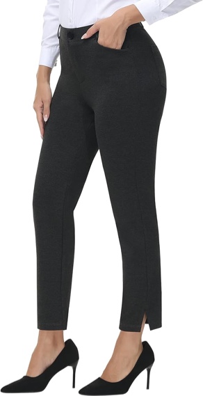 PUWEER Stretch Ankle Pants for Women Dressy Business Casual Stretchy Slim Straight Women’s Dress Pants with Pockets (Dark Gray, Small)
