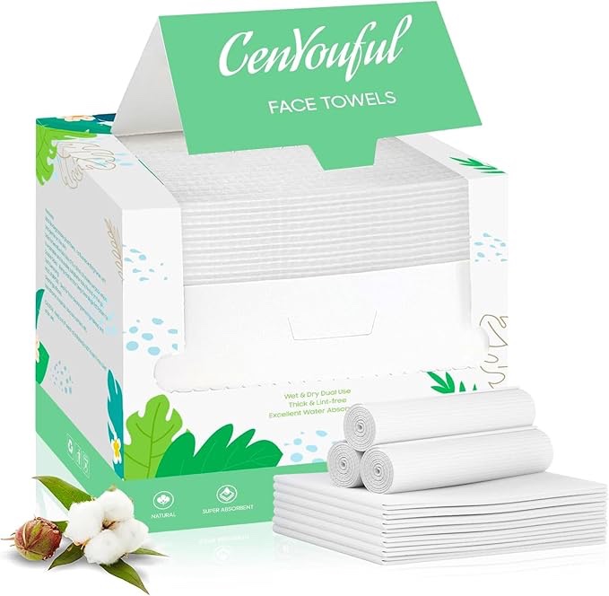 Disposable Face Towel 10"×12", Biodegradable Large Dry Face Wipes Facial Towels, for Washing Super Soft & Thick Face Cloths Towelettes for Makeup Removing, Cleansing, Nursing, Travel, 50 Count(3 Pack)