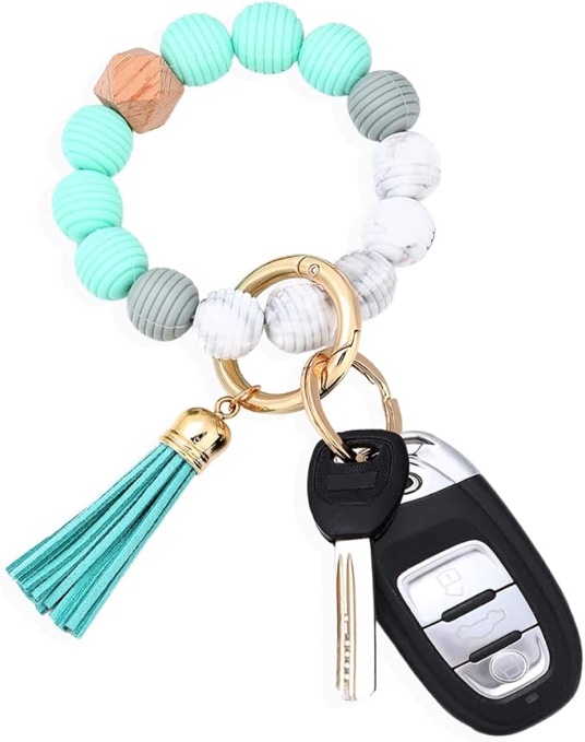 Wristlet Bracelet Keychain for Women Quality Silicone & Hardware Keys Holder Tassel Beaded Keyring