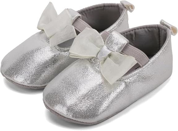 CINDEAR Bowknot Princess Wedding Dress Newborn Baby Girls Mary Jane Flats Non-Slip Soft Sole Infant Toddler Princess Shoes