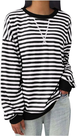 Nfsion Womens Casual Striped Oversized Sweatshirts Long Sleeve Crewneck Hoodies Shirts Loose Pullover Top