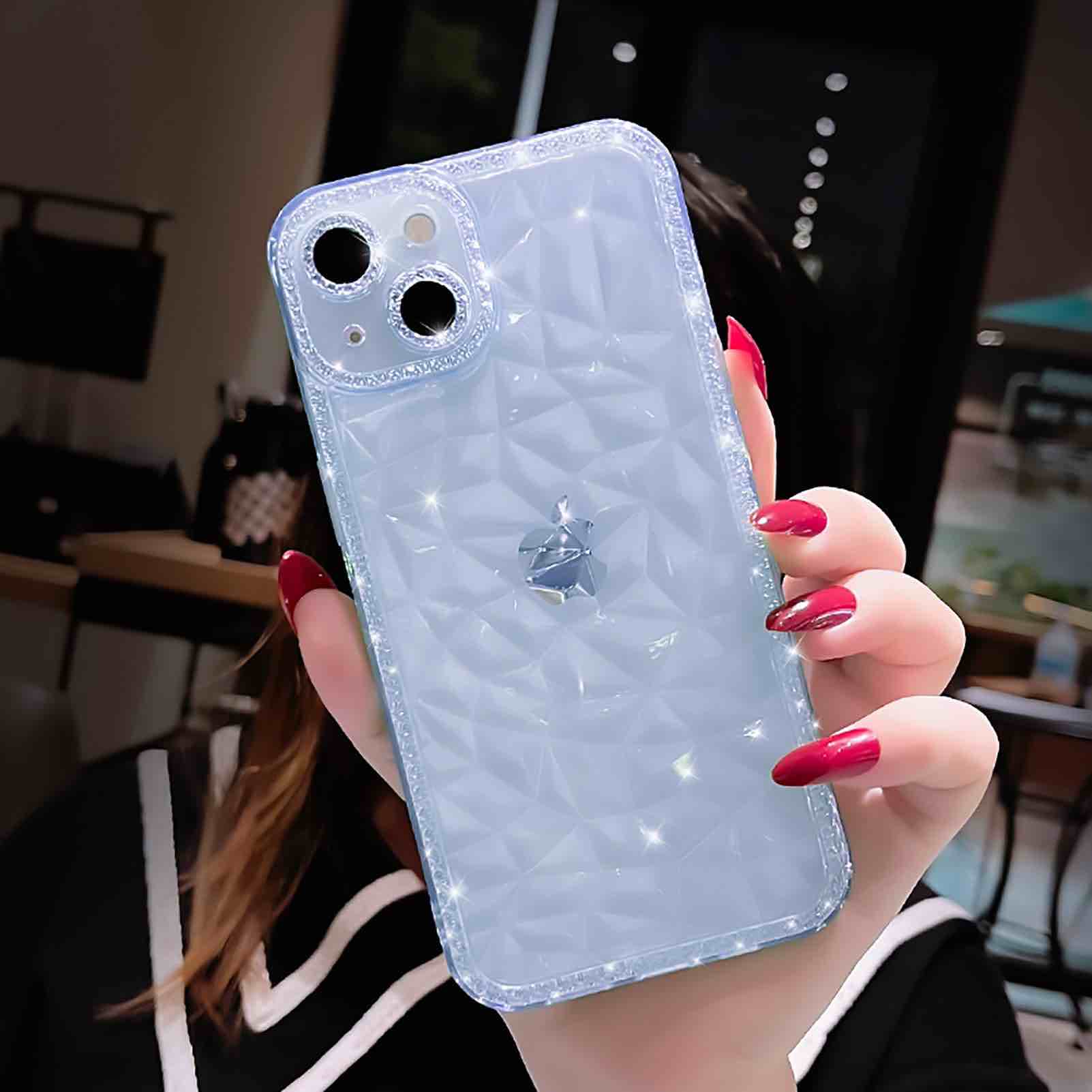 Eiyikof Compatible for iPhone 15 Diamond Flash Phone Case?Soft TPU Silicone Bumper Protective Cover for Women Men-Blue