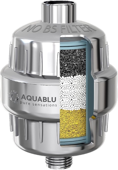 AquaBLU Heavy Duty NO BS Shower Filter – 99% REMOVAL Shower Head Filter for Hard Water, Chlorine, Heavy Metals, Fluoride, Micro-life, Organics & Much More!