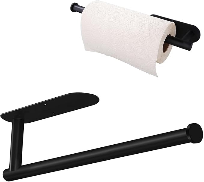 Remarkable Home Paper Towel Holder - Self-Adhesive Or Screw Mounted for Under Cabinet Or Wall, Great for Kitchen, RV, Bathroom and Garage (Black)