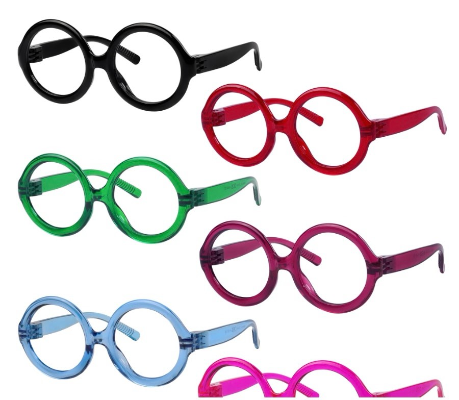 GUD Huge Round Reading Glasses with Screwless Spring Hinge Metalless 6 Pack Oversized Women Readers +1.00