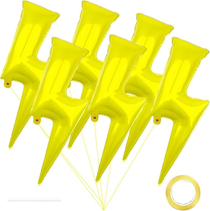 Yisquar Yellow Lightning Balloons 6PCS Large Flash Foil Party Balloons Lightning Shape Foil Balloons Lighting Bolt Balloon for Birthday Party Wedding Baby Shower Boys Electric Supplies