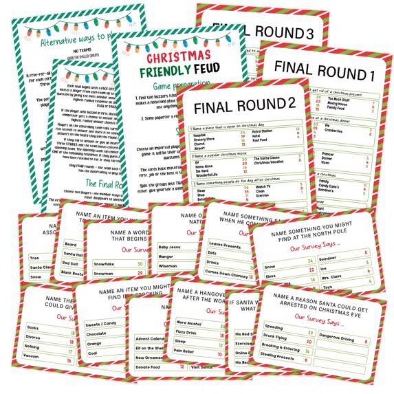 Christmas Party Games,Shower Game,Fall Winter Friendly Feud Game,Christmas Friendly Feud Game,Family Feud Questions,Family Feud Game for Adults,Christmas Games Cards,Christmas Party Decoration(5)