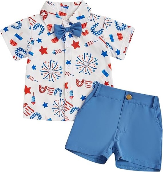 DNOMAID YZARC Kids Toddler Boy 4th of July Outfits American Flag Short Sleeve Button Down Shirt Shorts Set Patriotic Clothes