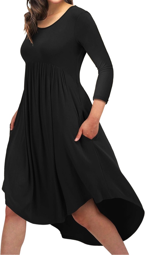 EASYDWELL Women Casual Loose Comfy Flowy T-Shirt Dress with Pockets Black Small