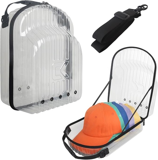 Kelvin&Celsius Hat Travel Case - PVC Storage Box with Latches - Cap Carrying Case with Ventilation Holes - Travel Hat Box for 3-6 Baseball Caps - Baseball Cap Holder & Clothing Accessories