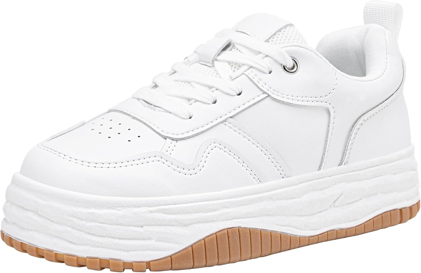 Vepose 8060 Women's Fashion Platform Sneakers, Wide Toe Design Leather Casual Tennis Lace-up Shoes (size 10)