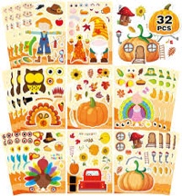 Thanksgiving Party Pack: 32 Sheets of Turkey Face & Harvest Stickers, Decorations & Games