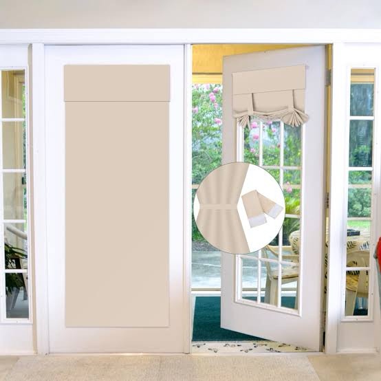 Easy-Going French Door Curtains, Thermal Insulated Privacy Blackout Door Window Tie up Curtains for Entryway Front Door, 2 Panels, 26x40 inch, Beige