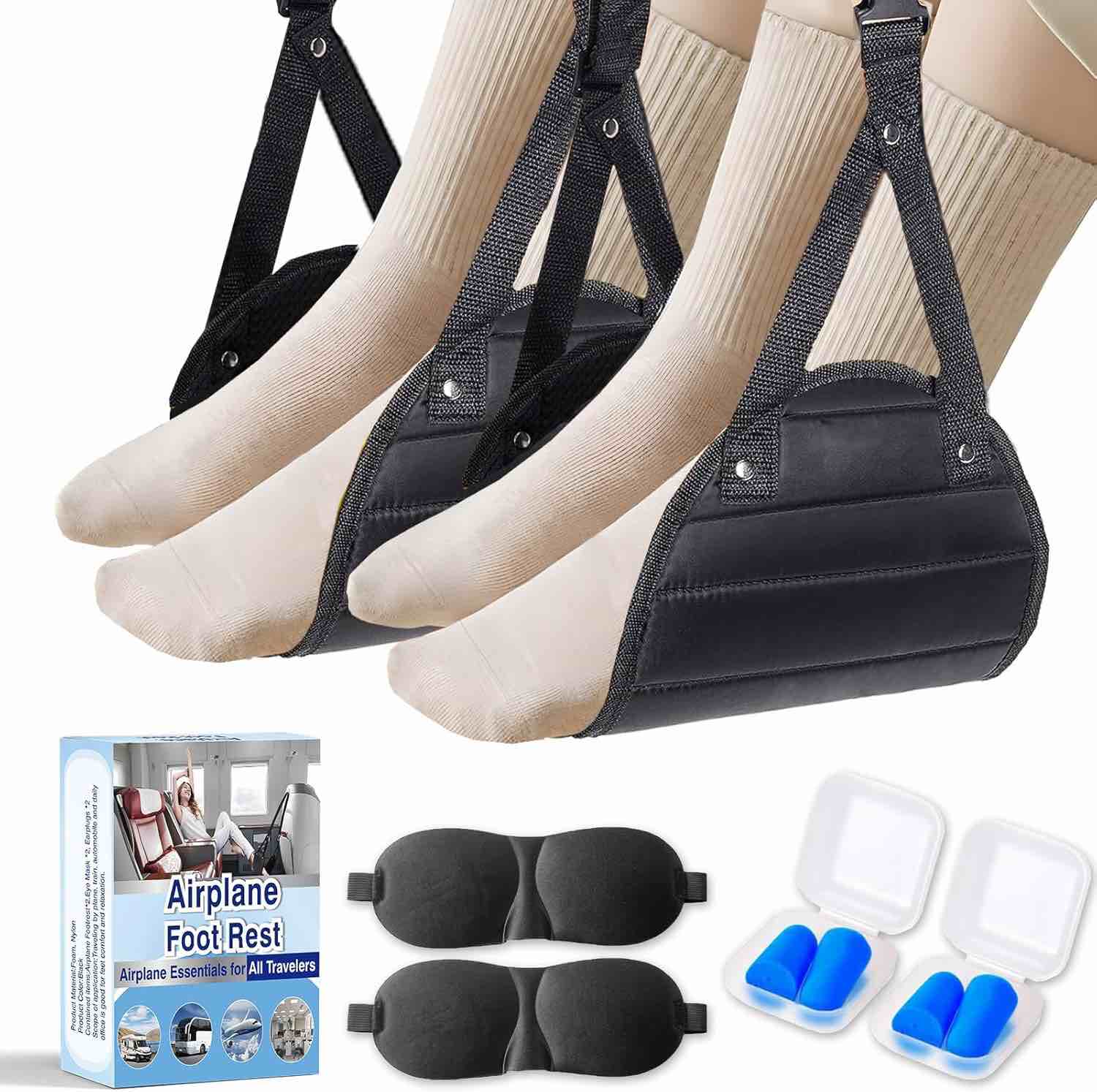 Airplane Foot Rest,Portable Foot Hammock for Plane Travel,Footrest for Airplane Travel,Adjustable Memory Foam Foot Sling,Office Leg Rest for Adults, Travel Essentials for Long Flight