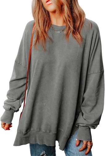 Dokotoo Oversized Sweatshirt for Women Crewneck Long Sleeve Drawstring Hem Casual Slouchy Pullover Sweatshirt Tops
