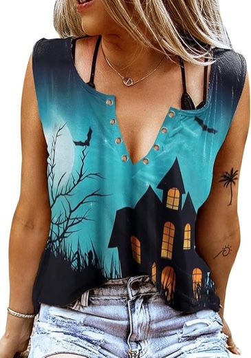 Tank Top for Women Sexy V Neck Casual Basic Tops Tie Dye Sleeveless Shirts with Ring Hole Country Music Style T-Shirts