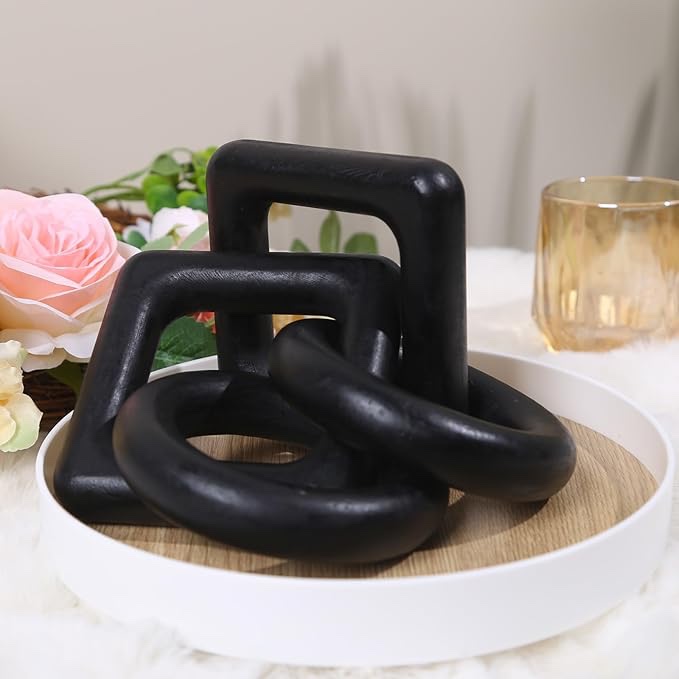 HYBDAMAI Wood Chain Link Decor-Natural Decorative Chain Links, Coffee Table Accessories, for Book Shelves, Racks Farmhouse or Modern Rustic Home Decor Accents, Black