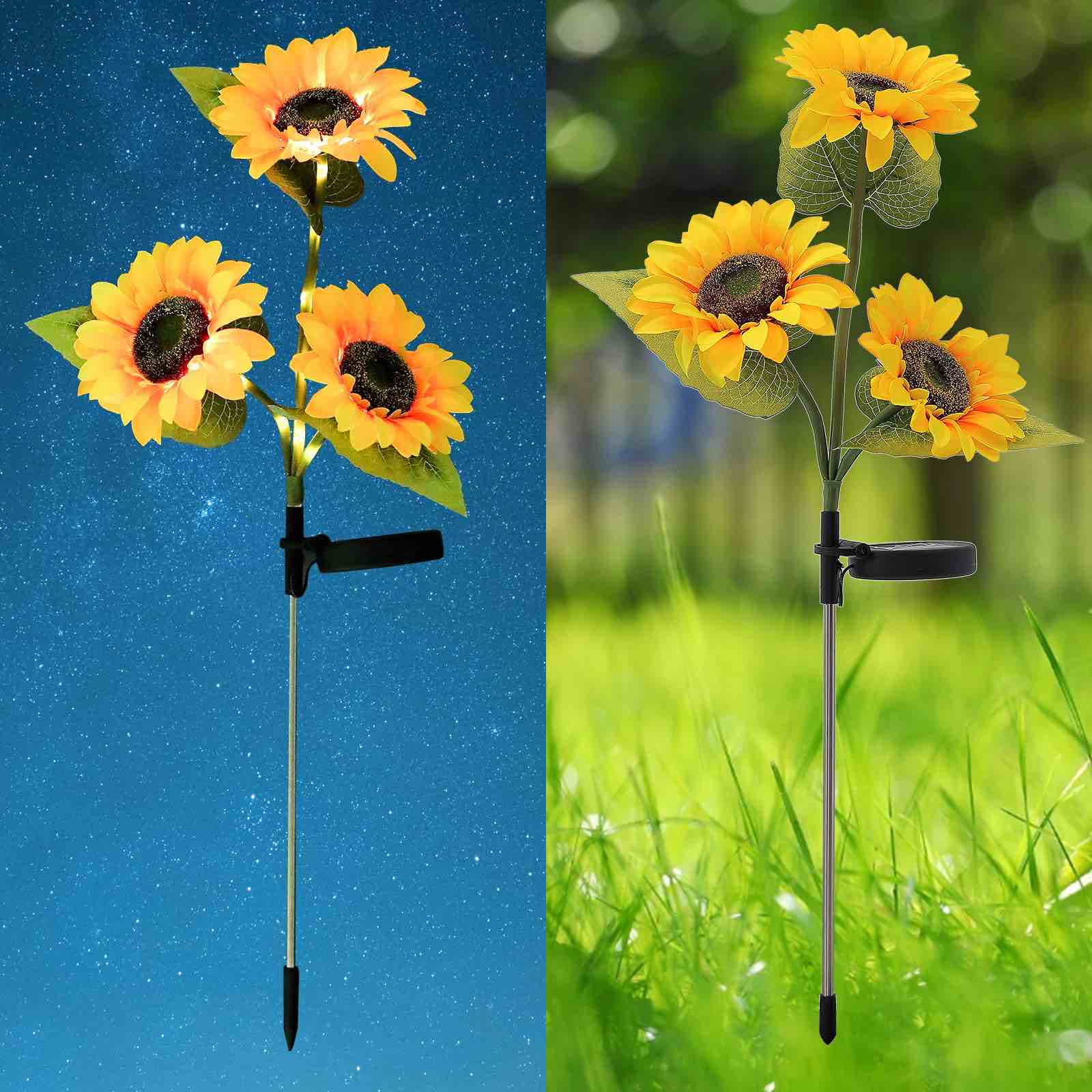 2 Pack Solar Powered Outdoor Waterproof Artificial Sunflower Lights for Gardens Terraces Lawns Courtyards Patio Yard Pathway Decoration