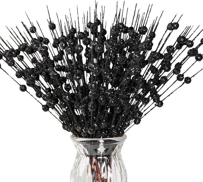 12 Pack Artificial Black Berry Stems, 15.7 Inch Glitter Burgundy Black Berry Picks Holly Berries Branches for Christmas Floral Arrangement Decorations Wedding Holiday Season Winter Home Decor