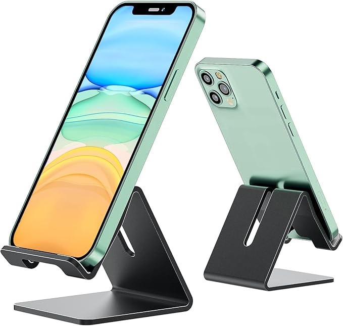 Phone Stand,Desk Phone holder for Office, Home, Bed, School. Cute Desktop Facetime Phone Holder,Metal Phone Dock Cradle Compatible with Switch iPhone 14 13 12 11 iPad Mini, Tablet (Black)2 Packs