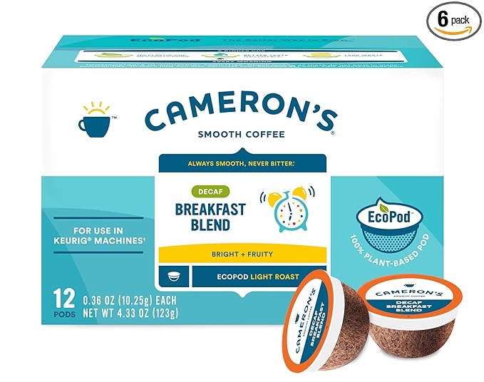 Cameron's Coffee Single Serve Pods, Breakfast Blend Decaf, 12 Count (Pack of 6)