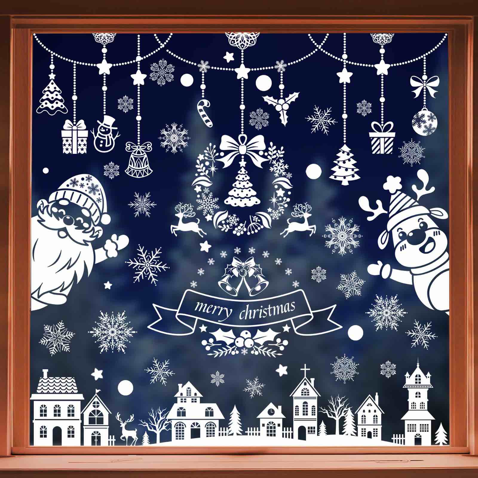 AivaToba 121 Pcs Christmas Window Clings, Double Sided Merry Christmas Snowflake Window Decals White Winter Window Clings for Home Shop Window Glass Display Decoration (Snowflake Pendant)