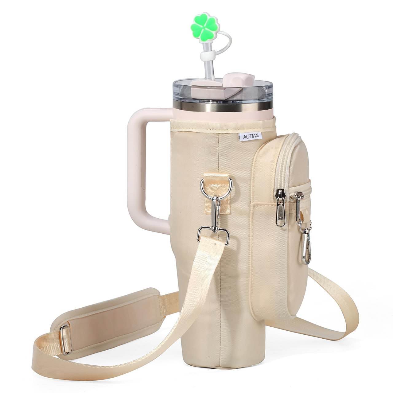 AOTIAN Water Bottle Carrier Bag for Stanley 40 oz Quencher H2.0 FlowState Tumbler, Nylon Water Bottle Holder Pouch with Straw Cover and Large Phone Zipper Pocket for Stanley Cup Accessories