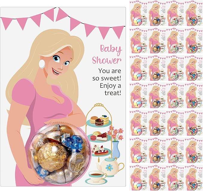 Motiskyy 30 Pack Baby Shower Candy Dome Greeting Card Baby Shower Favors for Guests Gender Reveal Baby Shower Party Pregnant Gift Party Favors(Pink,Blond Hair)