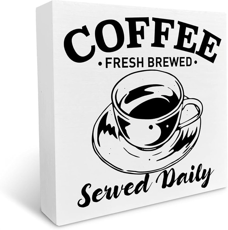Farmhouse Coffee Wood Signs Decor Coffee Wooden Blocks Signs for Tiered Tray Table Desk Coffee Station Decor
