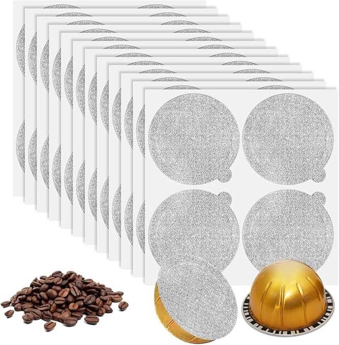 62MM Aluminum Espresso Lids Foil Sticker Seals Coffee Pods Seal Lids Reusable Aluminum Foil Sticker Seals Lids Coffee Pods Covers for Reusable Nespresso Pods Vertuo-120Pcs