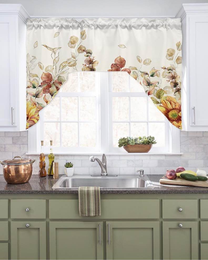 Laifzere Eucalyptus Yellow Leaves Curtain Valance for Window Treatments Botanical Floral Plant Rod Pocket Fall Kitchen Treatment Flower Drapes for Bathroom Bedroom Living Room 1 Panel (52x18 Inch)