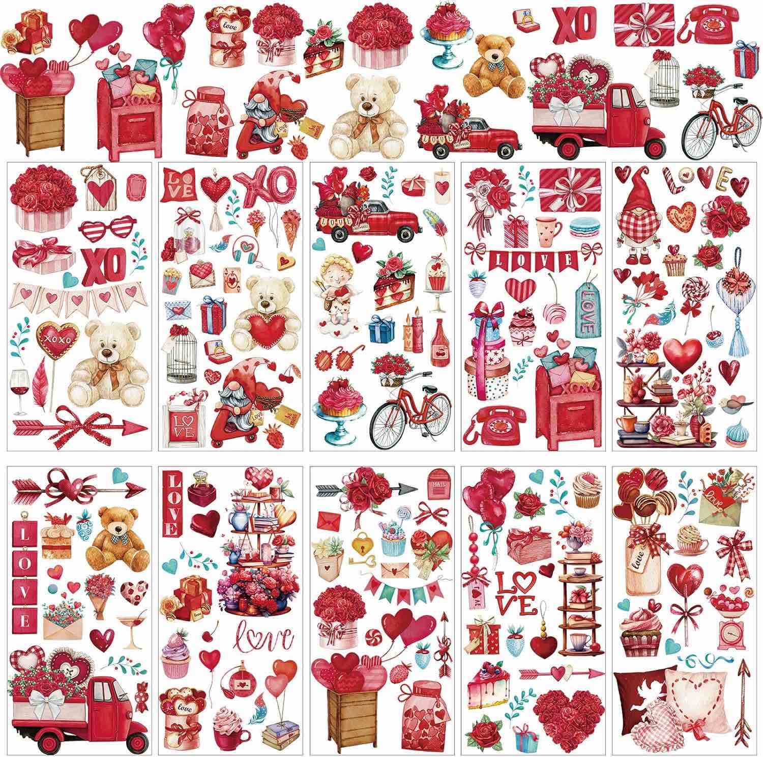 Lincia 10 Sheets Valentine's Day Rub on Transfers for Crafts and Furniture Vintage Heart Love Balloons Rub on Transfers Stickers for Wood DIY Home Decals Craft 5.91 x 11.81