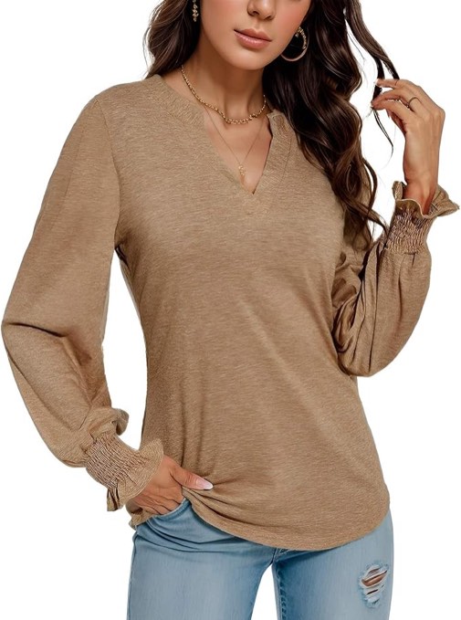 (Size XL) Cnlinkco Plus Size Tops for Women Long Sleeve Sexy Loose Blouse Solid Lightweight Casual Shirts 